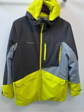 OBERMEYER Gage Insulated Winter Ski Jacket Black Grey Yellow Neon Teen XL (18)